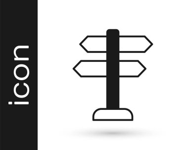 Siyah Yol trafik tabelası. Beyaz arkaplanda sinyal simgesi izole edildi. İşaretçi sembolü. İzole sokak bilgi levhası. Yön tabelası. Vektör