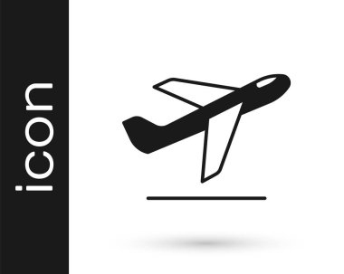 Siyah Uçak kalkış simgesi beyaz arkaplanda izole edildi. Uçak taşıma sembolü. Vektör