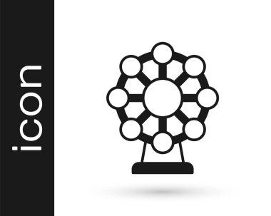 Siyah dönme dolap simgesi beyaz arkaplanda izole edilmiş. Eğlence parkı. Çocuklar için eğlence parkı, eğlence parkı. Vektör