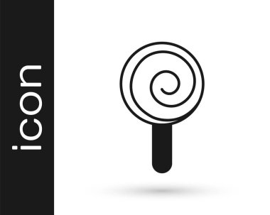 Siyah lolipop simgesi beyaz arkaplanda izole edilmiş. Şeker işareti. Yemek, lezzetli bir sembol. Vektör