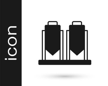 Beyaz arka planda izole edilmiş bira imalatı ikonundaki siyah bira damarları. Bira demleme işlemi. Damıtma tesisi, bira fabrikası. Vektör