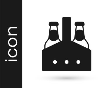 Beyaz arka planda izole edilmiş siyah bira şişesi ikonu sürüsü. Kutu bira kutusu tabelası. Vektör