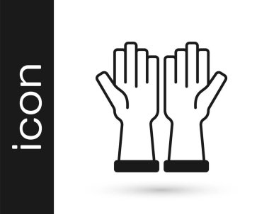 Siyah lastik eldiven ikonu beyaz arkaplanda izole edilmiş. Lateks el koruması işareti. Ev işi temizlik ekipmanları sembolü. Vektör