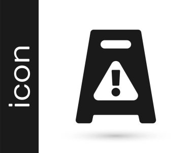 Siyah ıslak zemin ve temizlik ikonu beyaz arka planda izole edildi. Temizlik hizmeti konsepti. Vektör