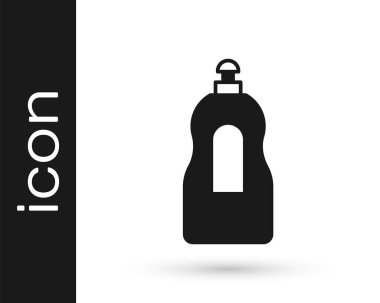 Beyaz arka planda siyah bulaşık deterjanı ikonu izole edilmiş. Bulaşık yıkamak için sıvı deterjan. Vektör