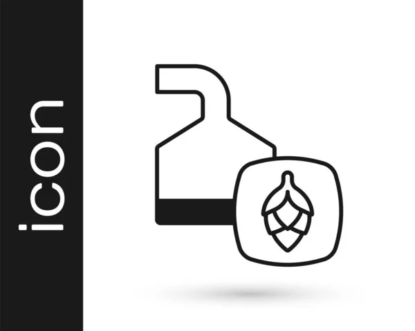 Negro Vasijas cerveceras tradicionales en el icono de la cervecería aisladas sobre fondo blanco. Proceso de elaboración de cerveza. Planta de destilería, cervecería. Vector — Archivo Imágenes Vectoriales