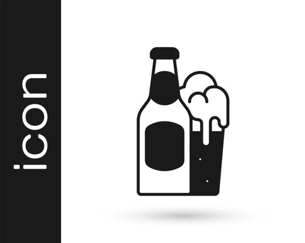 Černá láhev od piva a skleněná ikona izolované na bílém pozadí. Symbol alkoholického nápoje. Vektor — Stockový vektor