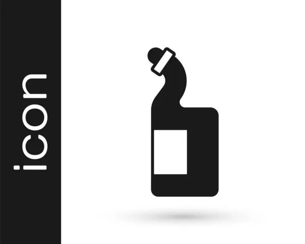 Icono de la botella de líquido lavavajillas negro aislado sobre fondo blanco. Detergente líquido para lavar platos. Vector — Vector de stock