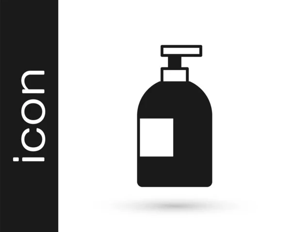 Icono de la botella de líquido lavavajillas negro aislado sobre fondo blanco. Detergente líquido para lavar platos. Vector — Vector de stock