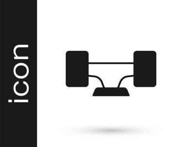 Beyaz arkaplanda siyah kaykay tekerleği simgesi izole edildi. Kaykay süspansiyonu. Kaykay tekerleği. Vektör