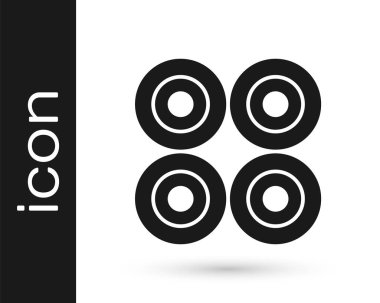 Beyaz arkaplanda siyah kaykay tekerleği simgesi izole edildi. Kaykay tekerleği. Vektör