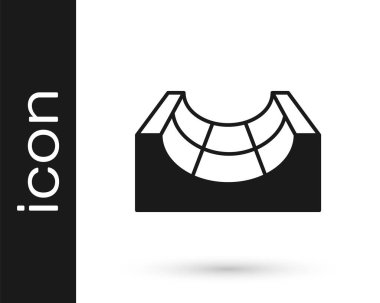 Siyah Kaykay Parkı simgesi beyaz arkaplanda izole edildi. Rampa seti, paten parkı için merdiven. Olağanüstü bir spor. Vektör