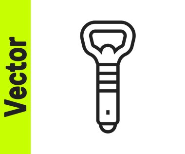 Siyah çizgi şişe açacağı simgesi beyaz arkaplanda izole edildi. Vektör