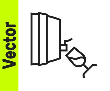 Siyah çizgi şarap tatma, degulasyon simgesi beyaz arka planda izole edilmiş. Bardaklı şarap için tahta fıçı. Vektör