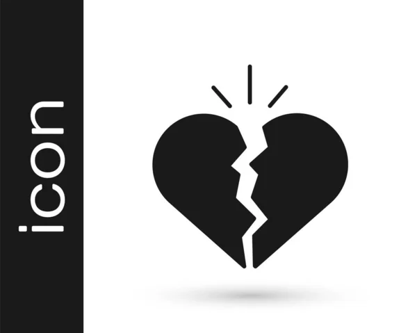 Corazón roto negro o icono de divorcio aislado sobre fondo blanco. Símbolo de amor. Día de San Valentín. Vector — Vector de stock
