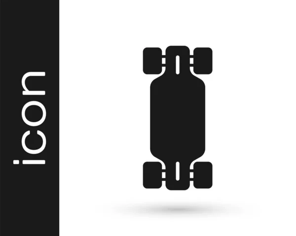 Zwarte Longboard of skateboard cruiser pictogram geïsoleerd op witte achtergrond. Extreme sport. Sportuitrusting. Vector — Stockvector