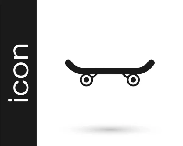 Icono de monopatín negro aislado sobre fondo blanco. Deporte extremo. Equipamiento deportivo. Vector — Archivo Imágenes Vectoriales