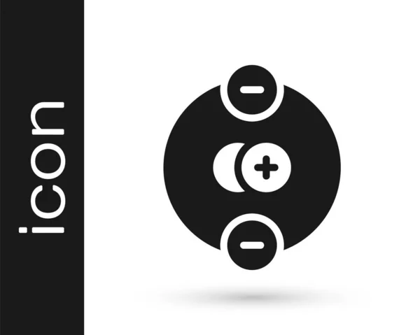 Icona Black Atom isolata su sfondo bianco. Simbolo di scienza, educazione, fisica nucleare, ricerca scientifica. Vettore — Vettoriale Stock