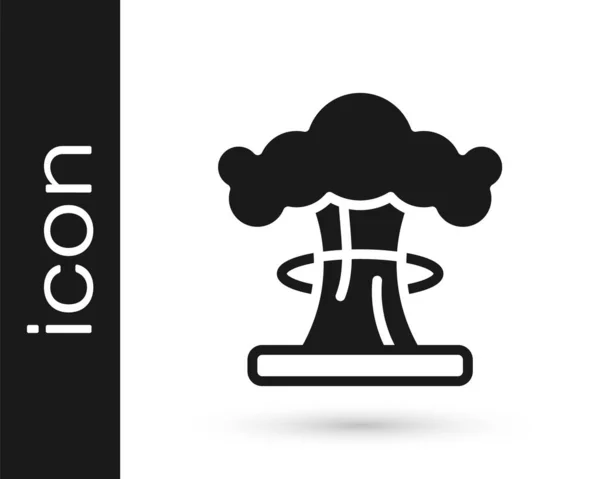 Μαύρο εικονίδιο πυρηνικής έκρηξης απομονωμένο σε λευκό φόντο. Ατομική βόμβα. Σύμβολο πυρηνικού πολέμου, τέλος του κόσμου. Διάνυσμα — Διανυσματικό Αρχείο