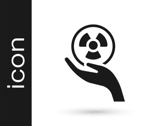 Nero Radioattivo nell'icona della mano isolato su sfondo bianco. Simbolo tossico radioattivo. Segnale di pericolo radioattivo. Vettore — Vettoriale Stock