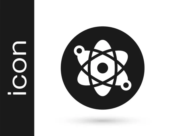 Schwarzes Atom-Symbol isoliert auf weißem Hintergrund. Symbol für Wissenschaft, Bildung, Kernphysik, wissenschaftliche Forschung. Vektor — Stockvektor