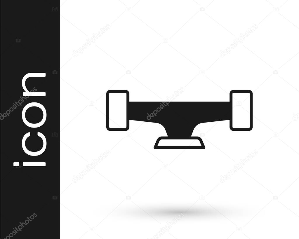 Black Skateboard wheel icon isolated on white background. Skateboard suspension. Skate wheel. Vector