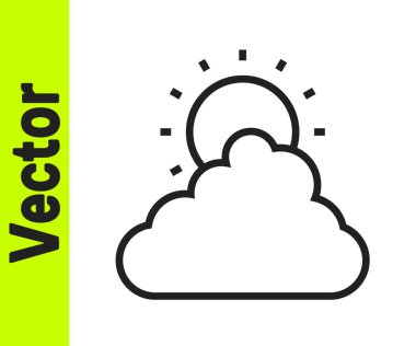 Siyah çizgi güneşi ve bulutlu hava durumu ikonu beyaz arkaplanda izole edildi. Vektör