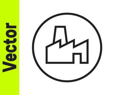 Siyah Hat Fabrikası yapım ikonu beyaz arka planda izole edildi. Endüstriyel bina. Vektör