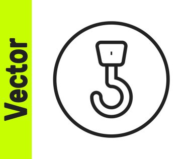 Siyah çizgi sanayi kancası ikonu beyaz arka planda izole edildi. Turna kancası ikonu. Vektör