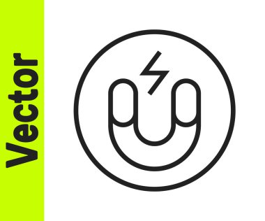 Beyaz arkaplanda siyah çizgi mıknatısı simgesi izole edildi. At nalı mıknatısı, manyetizma, manyetizma, çekim. Vektör