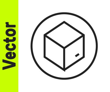 Siyah çizgi karton kutu simgesi beyaz arkaplanda izole edildi. Kutu, paket, paket işareti. Teslimat ve ambalaj. Vektör