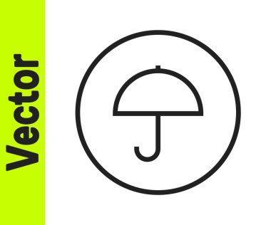 Beyaz zemin üzerinde şemsiye sembolü olan siyah çizgi teslimat paketi. Şemsiyeli karton kutu. Lojistik ve teslimat. Vektör