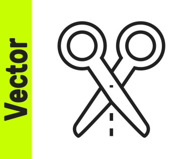 Kesik çizgi simgesi olan siyah çizgi makasları beyaz arkaplanda izole edildi. Terzi sembolü. Alet kesme işareti. Vektör