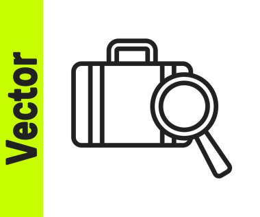 Siyah Hat Havayolları 'nın kayıp bagaj simgesini bulma servisi beyaz arkaplanda izole edildi. Bagajları arayın. Vektör