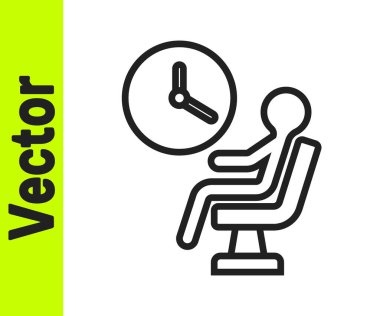 Havaalanı terminalinde bekleyen siyah çizgi insan beyaz arka planda izole edilmiş. Vektör