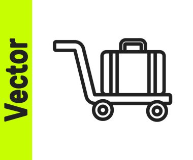 Beyaz arka planda siyah çizgi Trolley bavul ikonu izole edildi. Seyahat bagaj tabelası. Seyahat bagaj ikonu. Vektör
