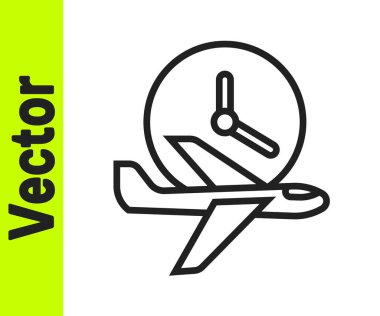 Siyah çizgi uçuş zamanı simgesi beyaz arkaplanda izole edildi. Vektör