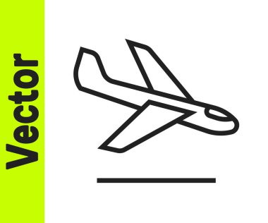 Siyah çizgi uçak iniş ikonu beyaz arka planda izole edildi. Uçak taşıma sembolü. Vektör