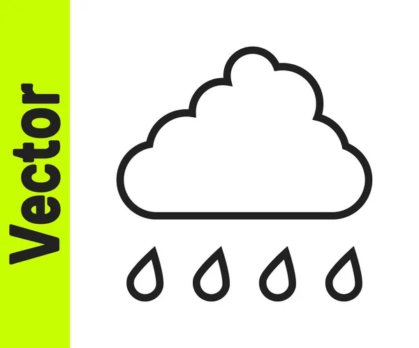 Ligne noire Nuage avec icône de pluie isolée sur fond blanc. Précipitation de nuages de pluie avec gouttes de pluie. Vecteur — Image vectorielle