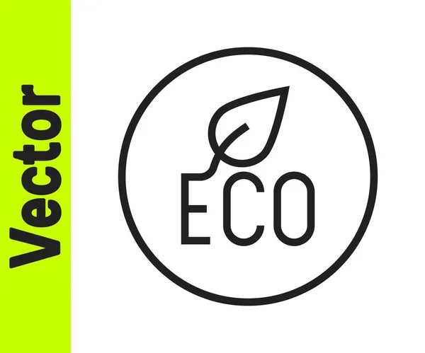 Ligne noire icône de symbole Leaf Eco isolé sur fond blanc. Bannière, étiquette, étiquette, logo, autocollant pour vert écologique. Vecteur — Image vectorielle