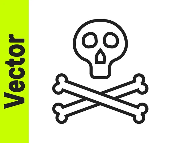Schwarze Linie Knochen und Schädel als Zeichen der Toxizität Warnsymbol isoliert auf weißem Hintergrund. Vektor — Stockvektor