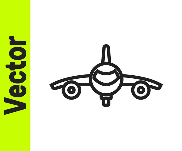 Linia neagră Pictograma planului izolat pe fundal alb. Pictograma avionului zburător. Semn de avion. Vector — Vector de stoc