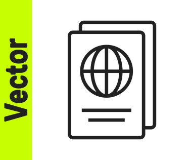 Beyaz arkaplanda izole edilmiş biyometrik veri simgesine sahip siyah çizgi pasaportu. Kimlik belgesi. Vektör