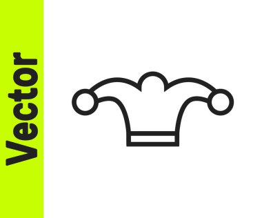 Beyaz arka planda izole edilmiş siyah çizgi Jester şapkası. Palyaço ikonu. Lunapark komedyen işareti. Vektör