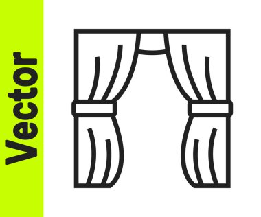 Siyah çizgi sirk perdesi beyaz arkaplanda izole edilmiş simgeyi kaldırır. Tiyatro ya da opera sahnesi için, konser açılışı ya da sinema galası için. Vektör