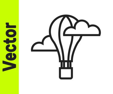 Siyah çizgi Sıcak hava balonu simgesi beyaz arkaplanda izole edildi. Seyahat için hava taşımacılığı. Vektör