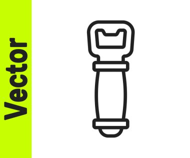 Siyah çizgi şişe açacağı simgesi beyaz arkaplanda izole edildi. Vektör