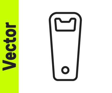 Siyah çizgi şişe açacağı simgesi beyaz arkaplanda izole edildi. Vektör