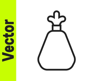 Siyah çizgi çöp torbası simgesi beyaz arkaplanda izole edilmiş. Vektör