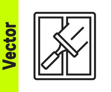 Beyaz arka planda izole edilmiş pencere simgesi için siyah çizgi temizleme servisi. Silecek, kazıyıcı, silecek. Vektör